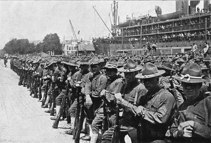 Американские войска отправляются в Европу под конец Первой мировой. Когда им уже особо ничего не угрожало.