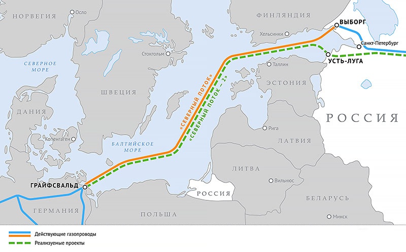 Схема газопроводов «Северный поток» и «Северный поток - 2».