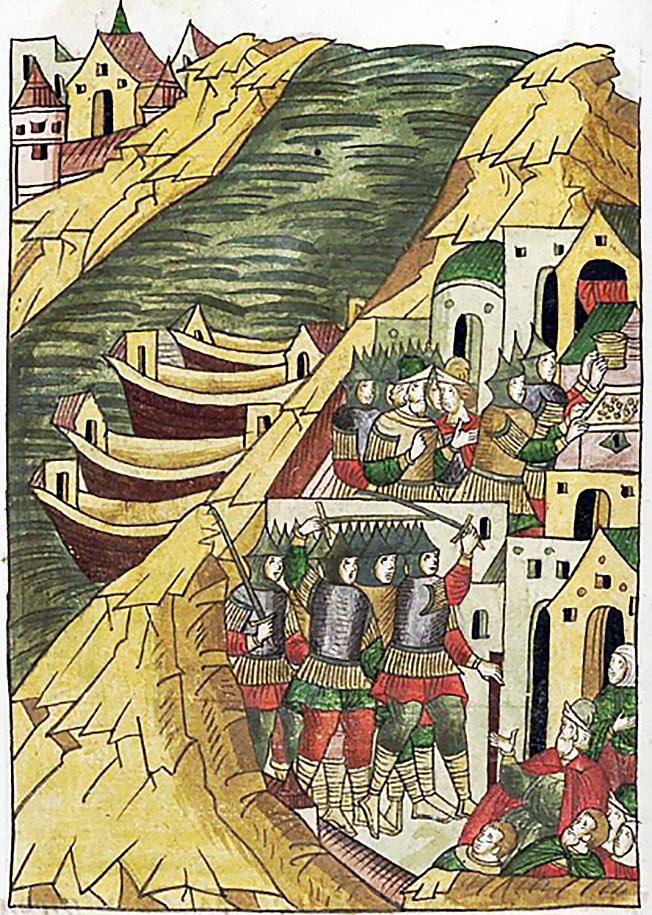 Новгородцы из Великого Новгорода, ушкуйники-разбойники, захватывают Кострому.