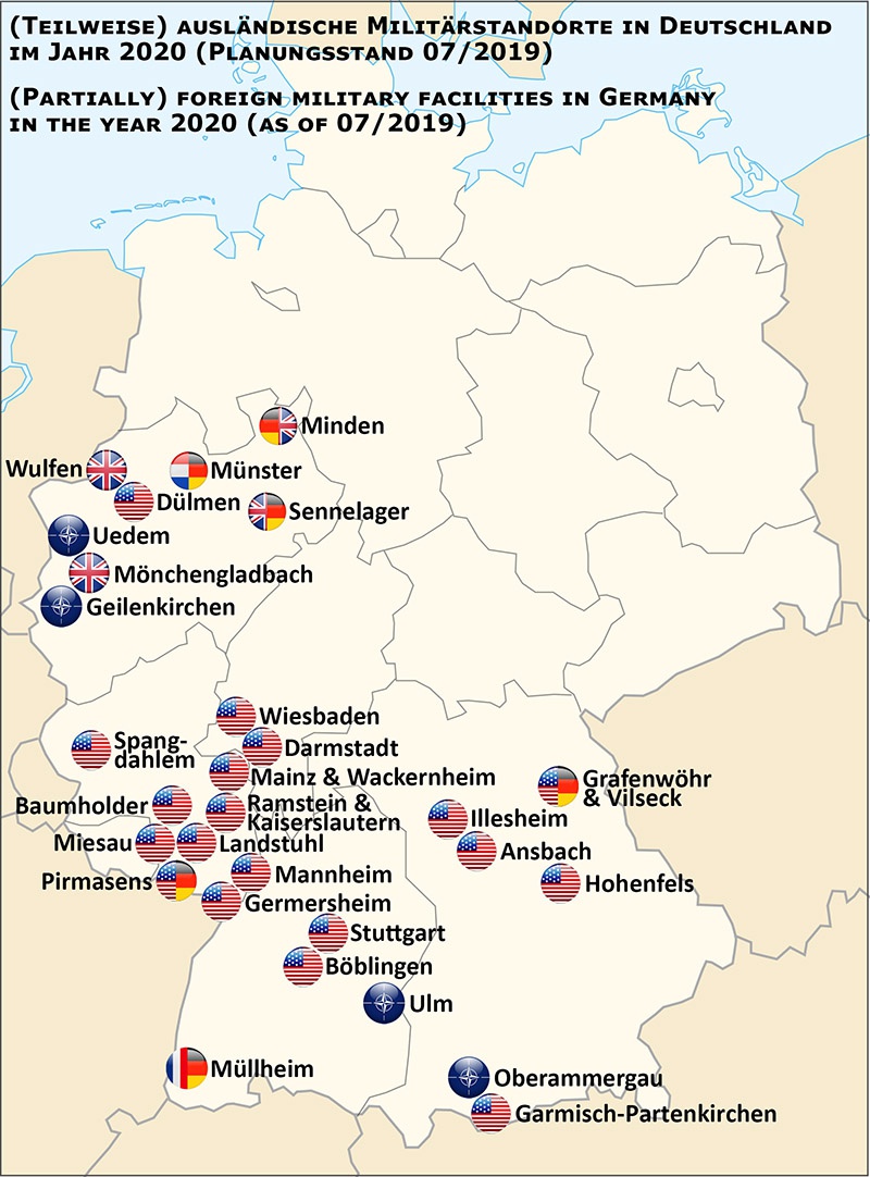 Иностранные военные базы на территории Германии. Американцы лидируют по их количеству.
