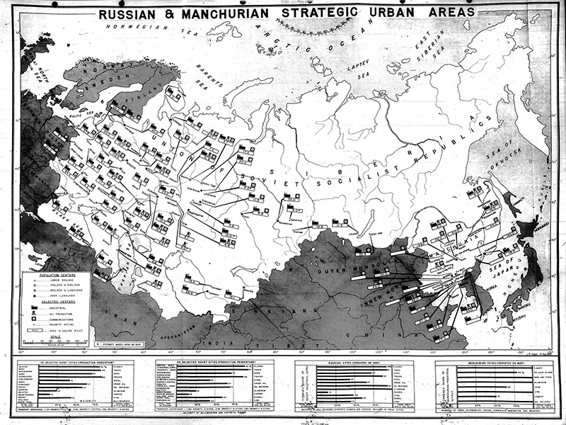 Карта стратегических районов в СССР по плану операции «Дропшот».