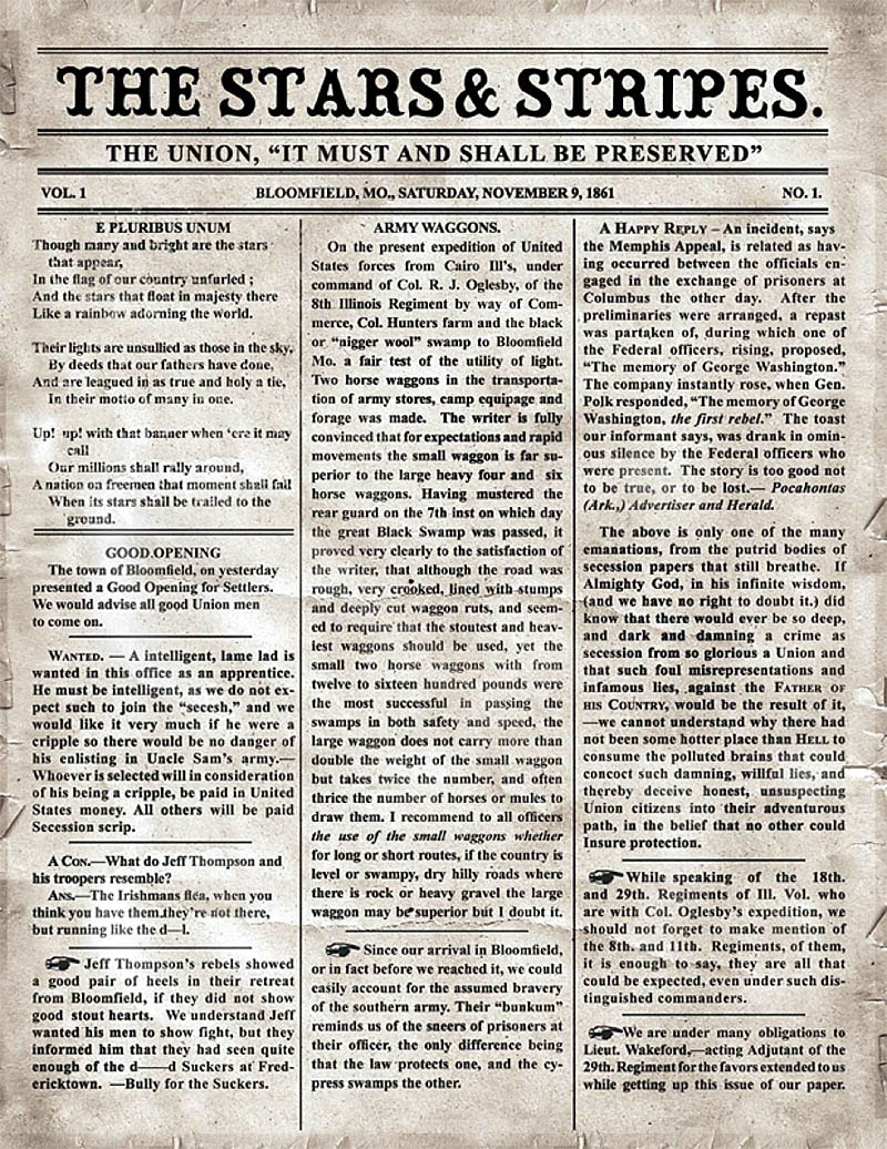 Газета министерства обороны Stars and Stripes издаётся с 1861 года.