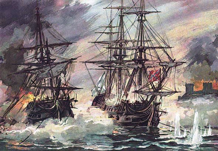 Пушечный корабль адмирала Ушакова «Святой Павел» в сражении у Фидониси.