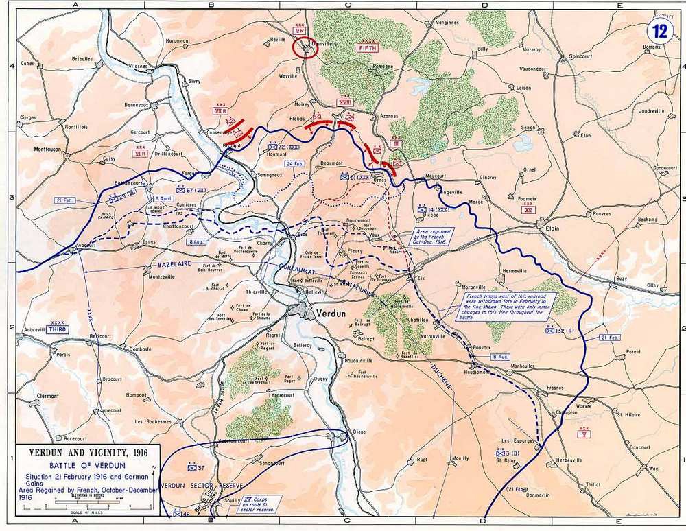 Карта битвы при Вердене.