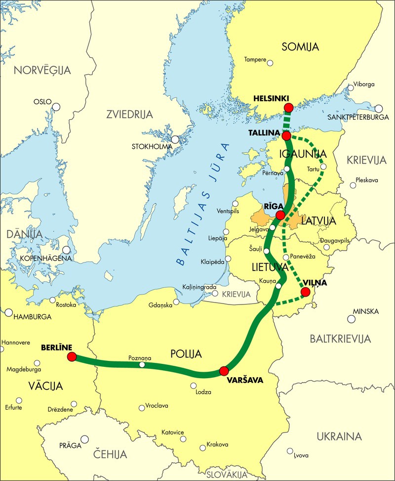 Планы прокладки скоростной железнодорожной магистрали Rail Baltica.