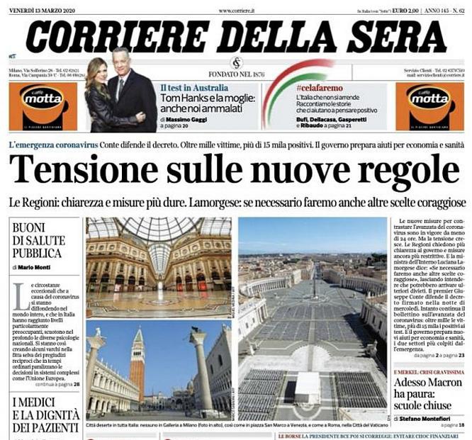 Фотографии безлюдных достопримечательностей Италии в миланской газете Corriere della Sera.