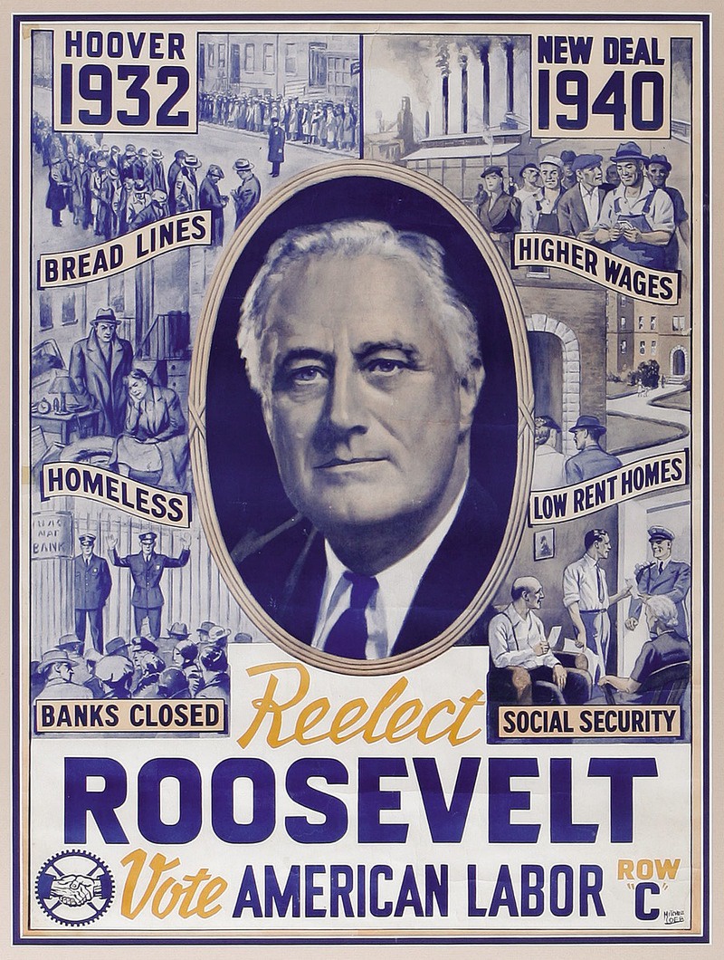 Курс Рузвельта, сформированный в период «Великой депрессии» вывел США из кризиса.