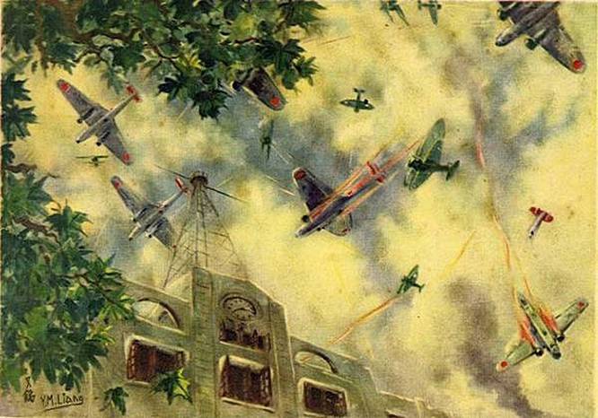 Воздушный бой с японцами на картине китайского художника.