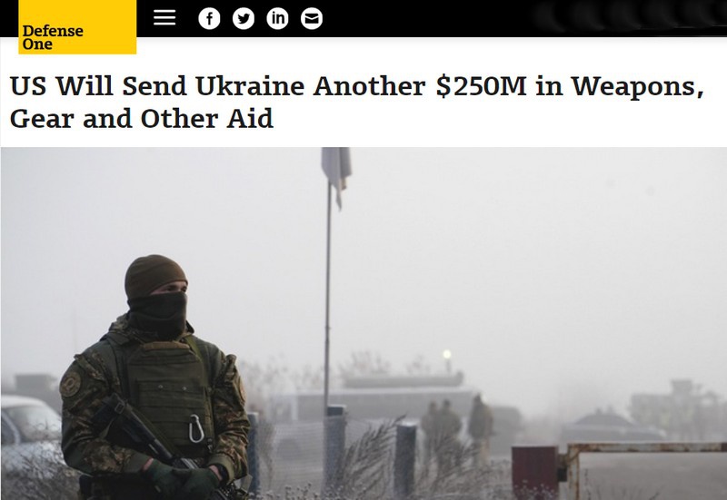 США направят Украине ещё $ 250 млн в виде вооружения, снаряжения и другой помощи.