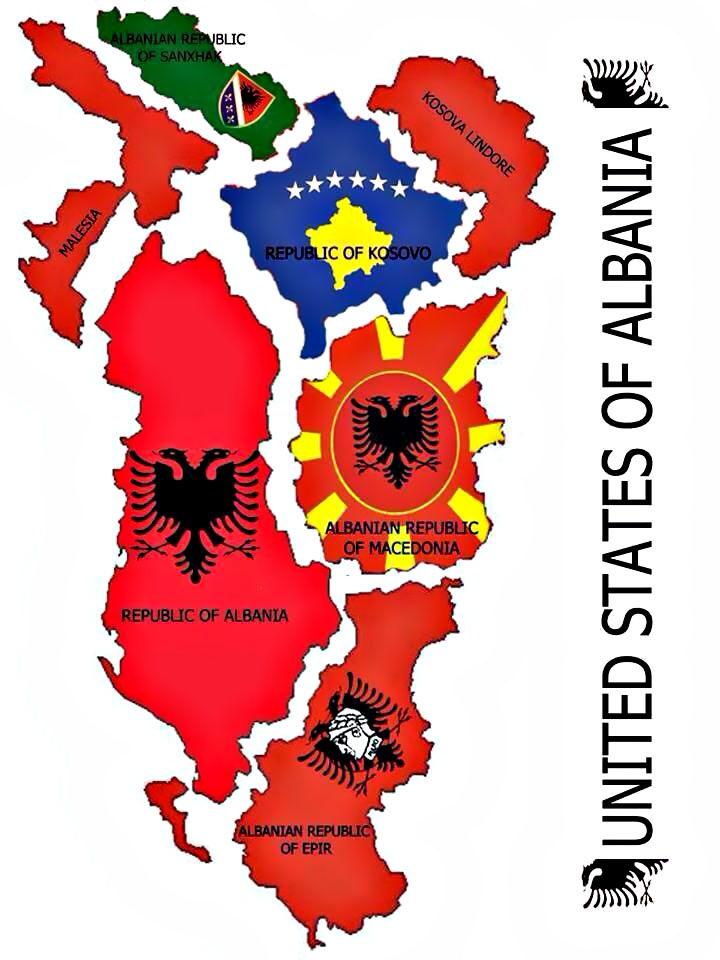 В «Великую Албанию» должны войти сама Албания, Косово, части Македонии, Черногории и Сербии.