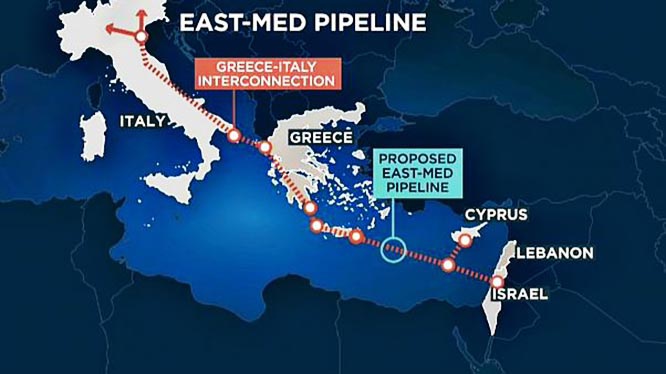 В рамках проекта EastMed планируется построить глубоководный газопровод по маршруту Израиль - Кипр - Греция - Италия.