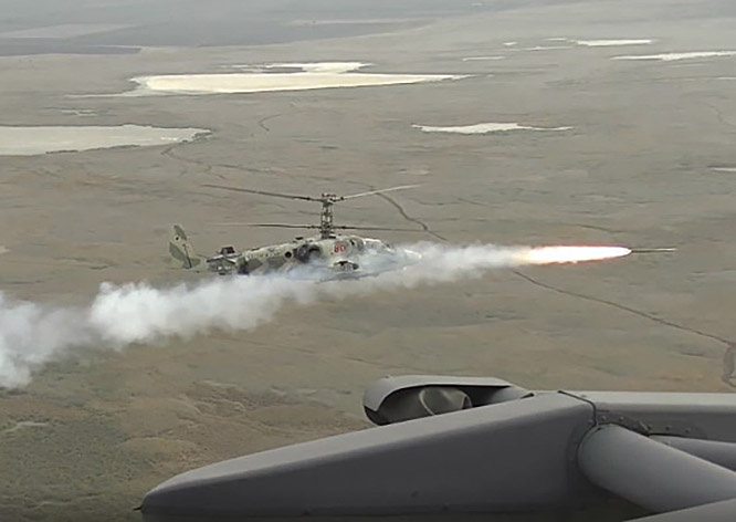 Пуски ракет «Вихрь-1» на Кубани осуществлялись с ударных вертолётов Ка-52 «Аллигатор» с высоты около 300 метров.