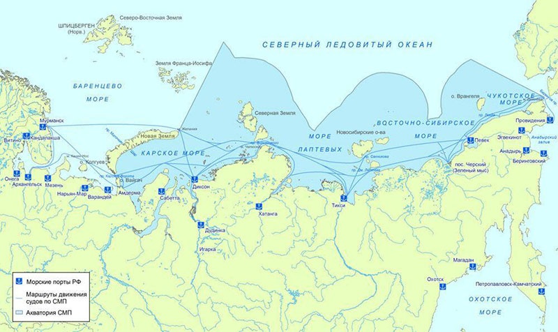 Карта движения судов по Северному морскому пути.