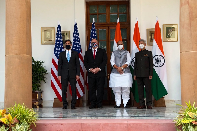 Американо-индийская встреча на уровне министров иностранных дел и обороны в формате «два плюс два», которая прошла в Дели 27 октября 2020.