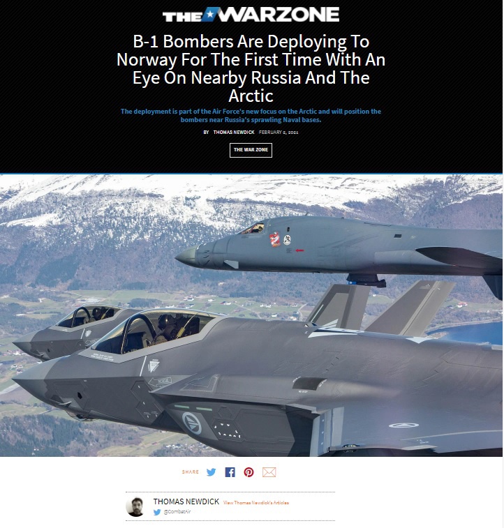 Как сообщило 2 февраля издание The Drive, Норвегия приняла решение о размещении на своих аэродромах эскадрильи американских стратегических бомбардировщиков B-1B.