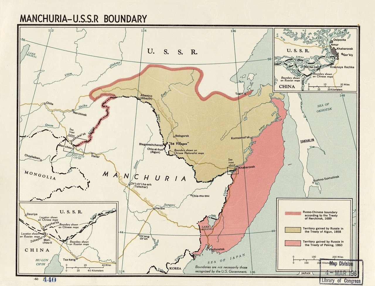 Карта территориальных изменений на Дальнем Востоке, которая иллюстрирует современные территориальные претензии КНР к РФ.