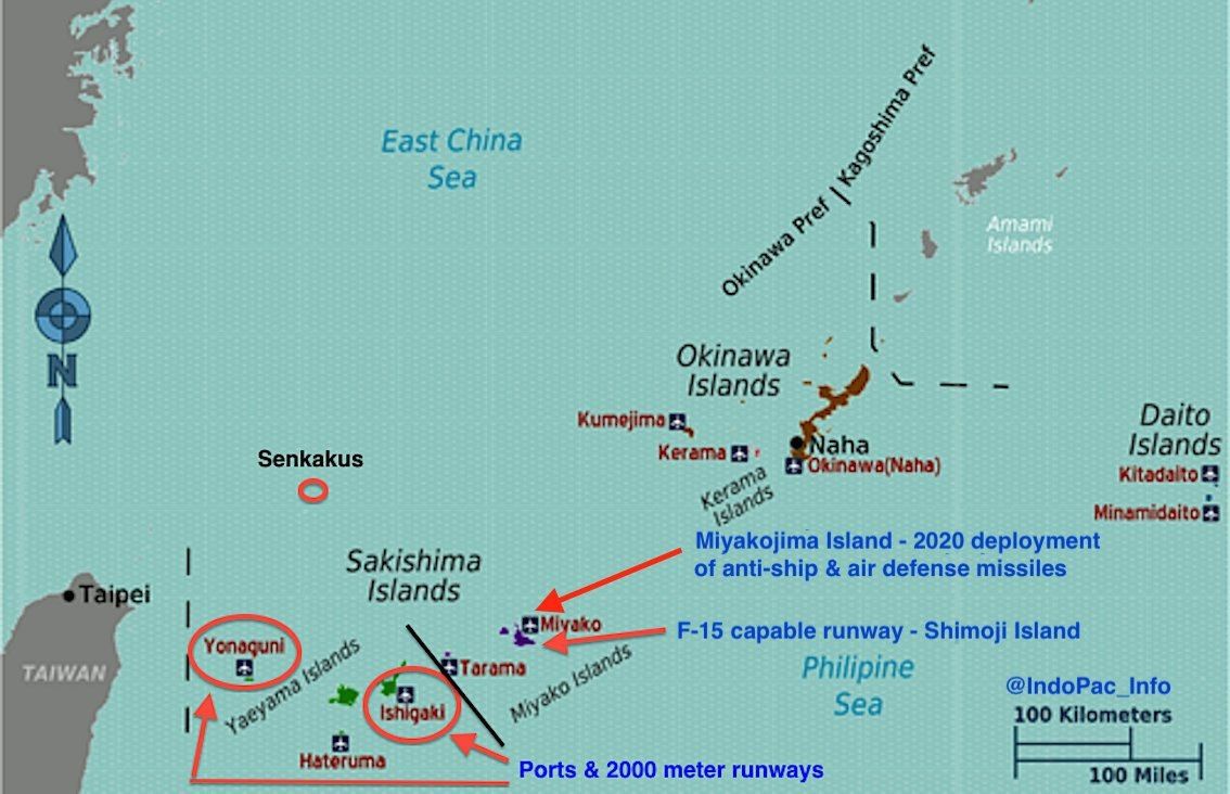Военные объекты Японии рядом с островами Сенкаку.