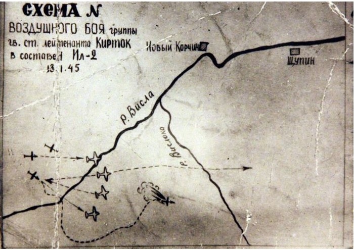Схема воздушного боя группы гвардии старшего лейтенанта Николая Киртока.