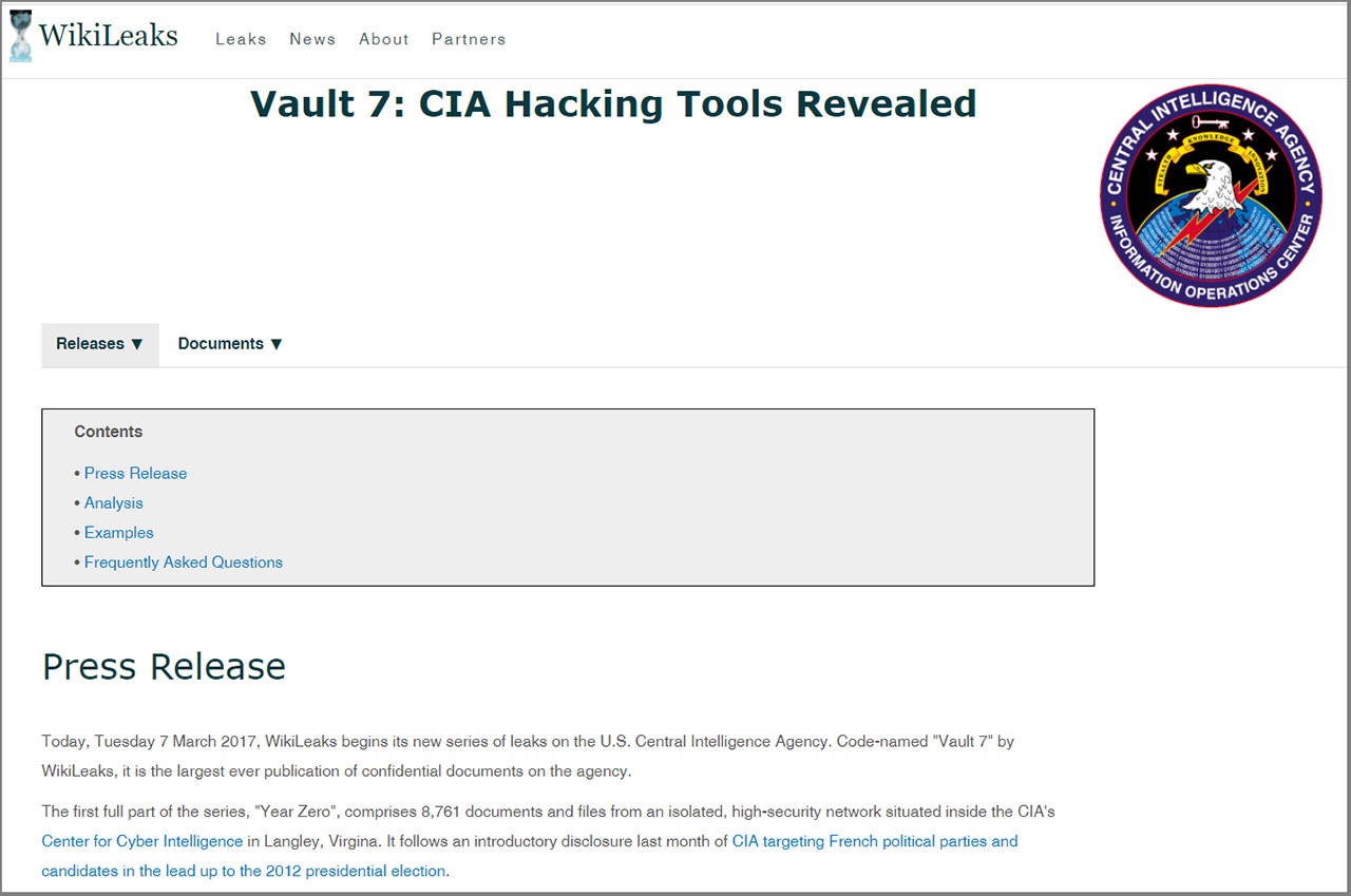 Информацию о Vault 7 («Убежище 7») на сайте Wikileaks.