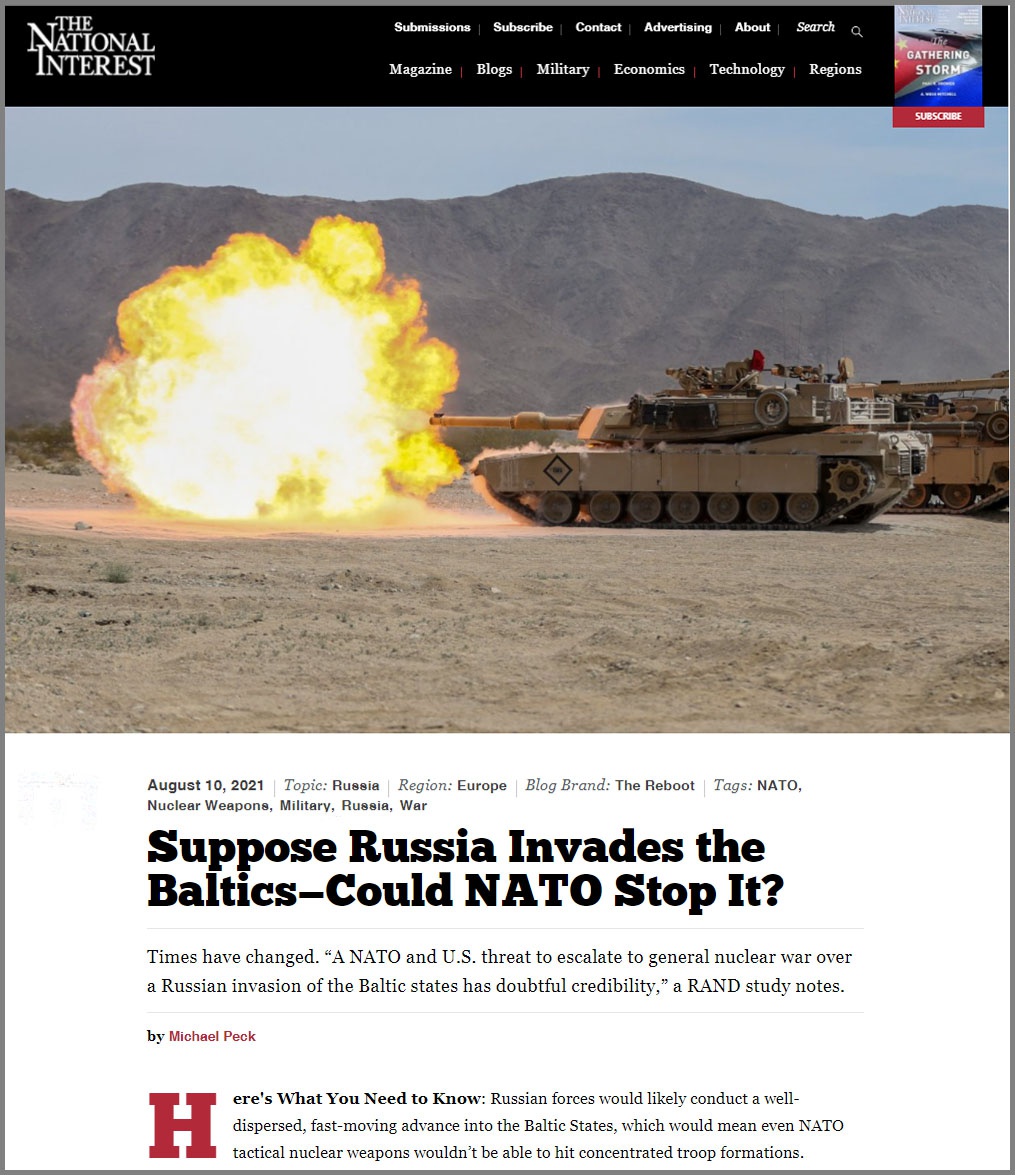 Статья «Предположим, Россия вторгнется в Прибалтику - сможет ли НАТО остановить её?» в журнале The National Interest