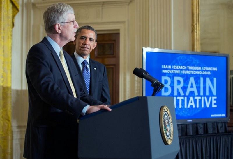 Президент Барак Обама и директор Национального института здравоохранения Фрэнсис Коллинз объявляют об инициативе BRAIN.