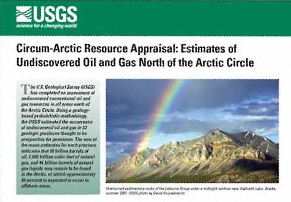 В 2008 году вышел отчёт Геологической службы США - Arctic Resource Appraisal: Estimates of Undiscovered Oil and Gas North of the Arctic Circle.