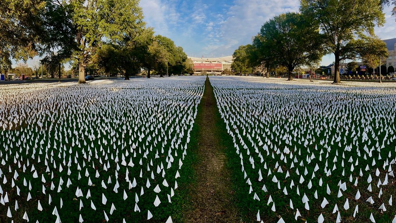 Сотни тысяч флажков в Вашингтоне, символизирующие потерянные из-за COVID-19 жизни. Здесь могут быть и жертвы вакцинации.
