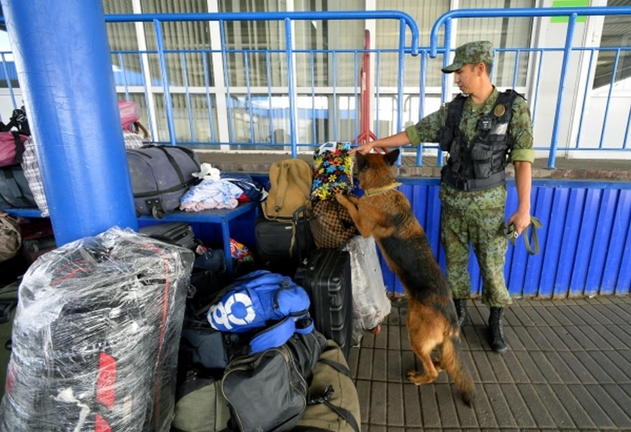Проверка багажа на российско-казахстанской границе.