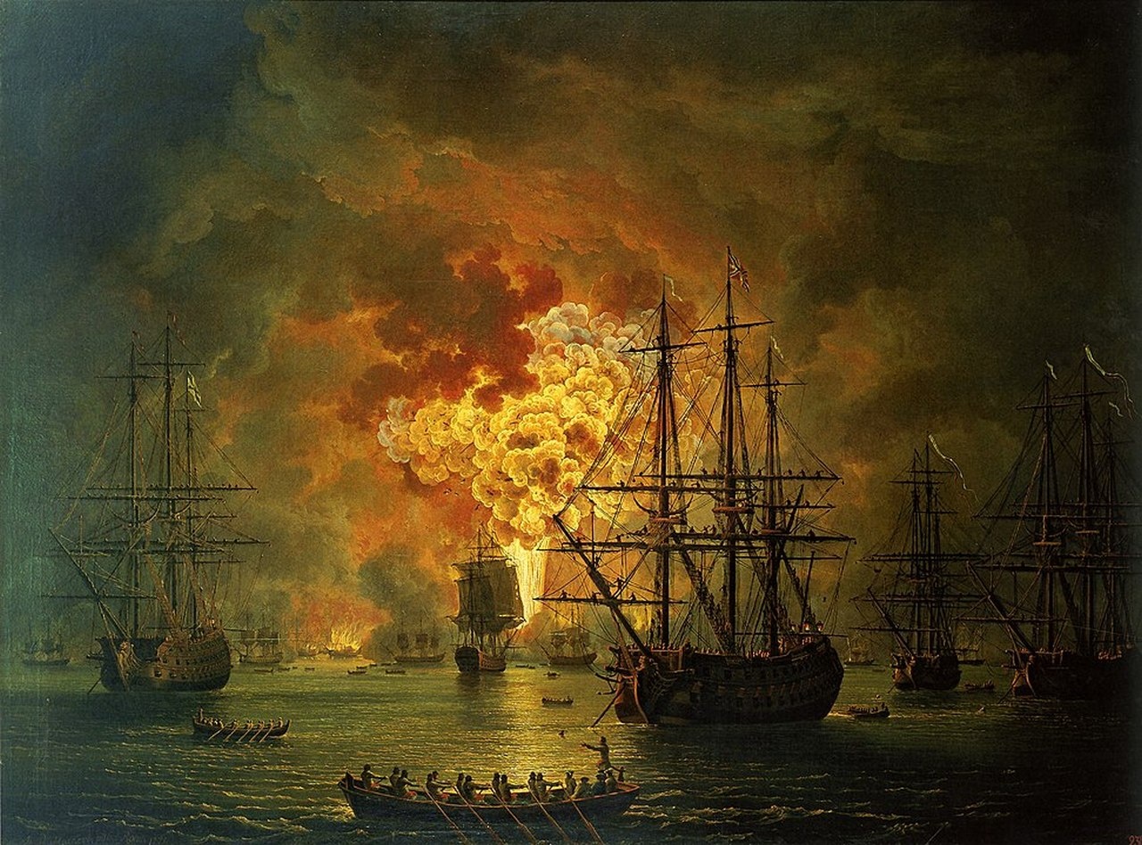 Разгром турецкого флота под Чесмой (картина Якоба Филлипа Гаккерта).