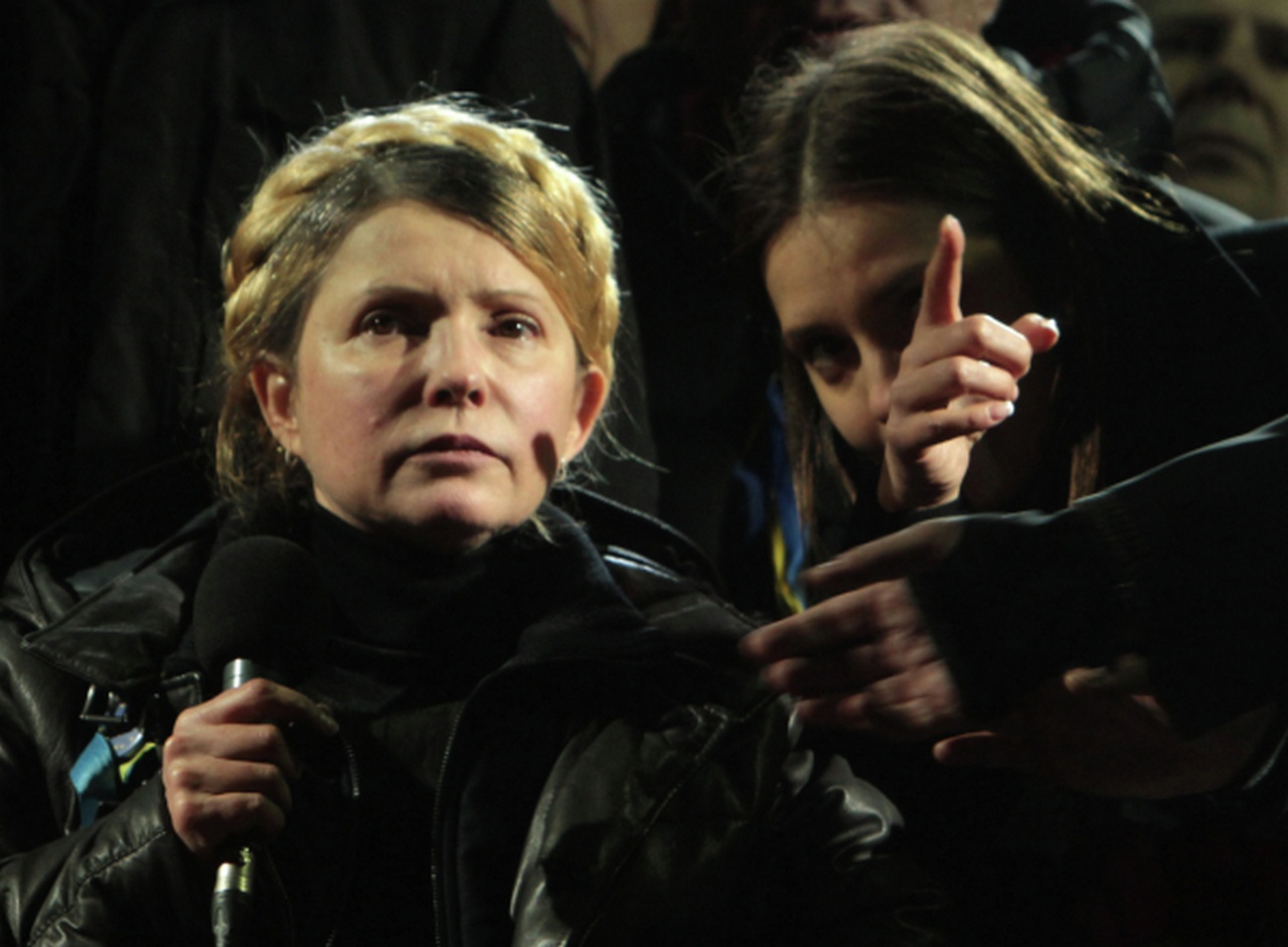 Экс-премьер Украины Юлия Тимошенко на площади Независимости в Киеве, февраль 2014 г.