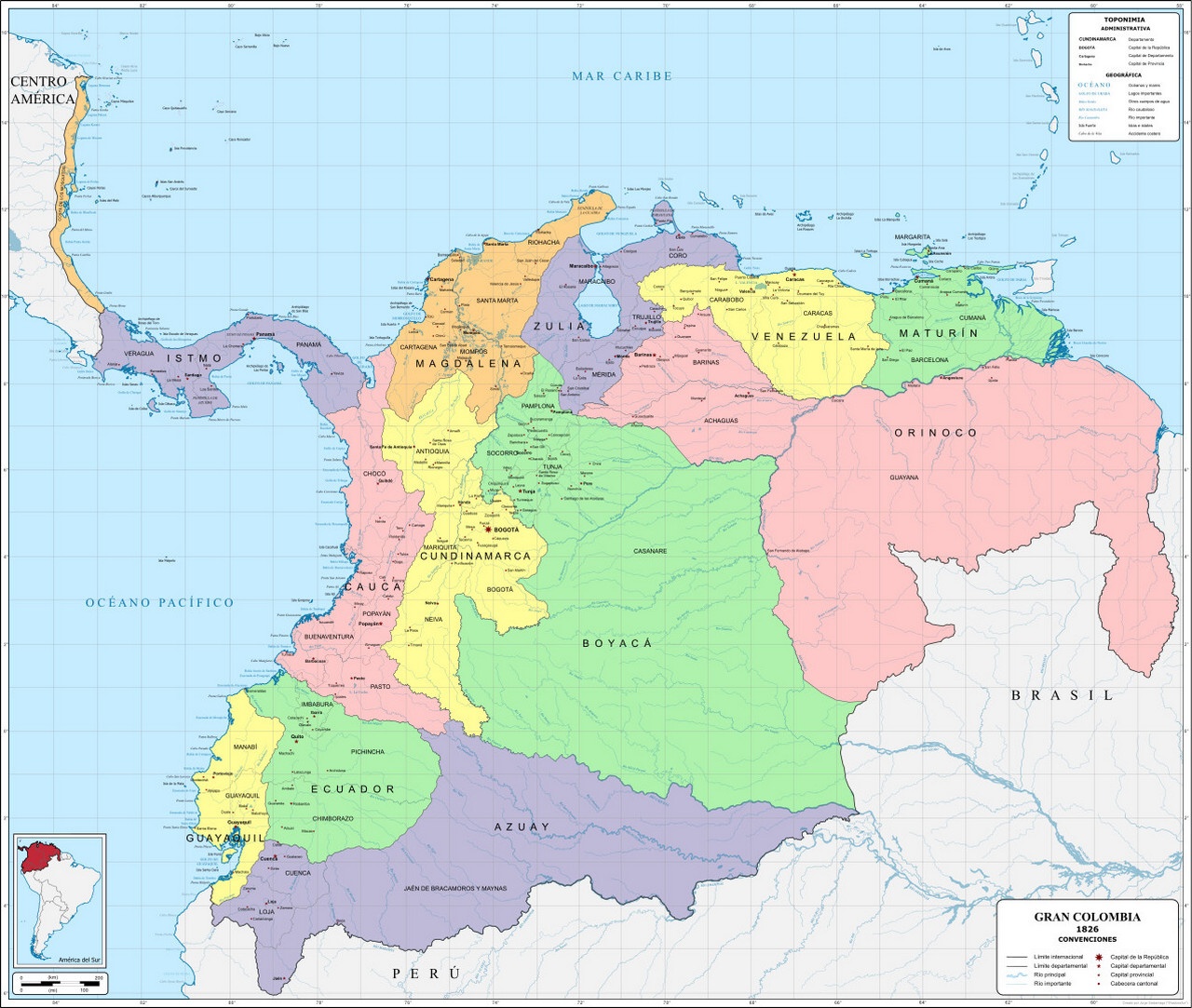 Департаменты Большой Колумбии в 1826 г.