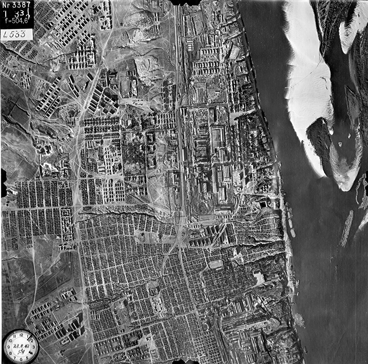 Сталинград, 23 августа 1942 год. Снимок сделан немецким самолётом-разведчиком перед бомбёжкой.