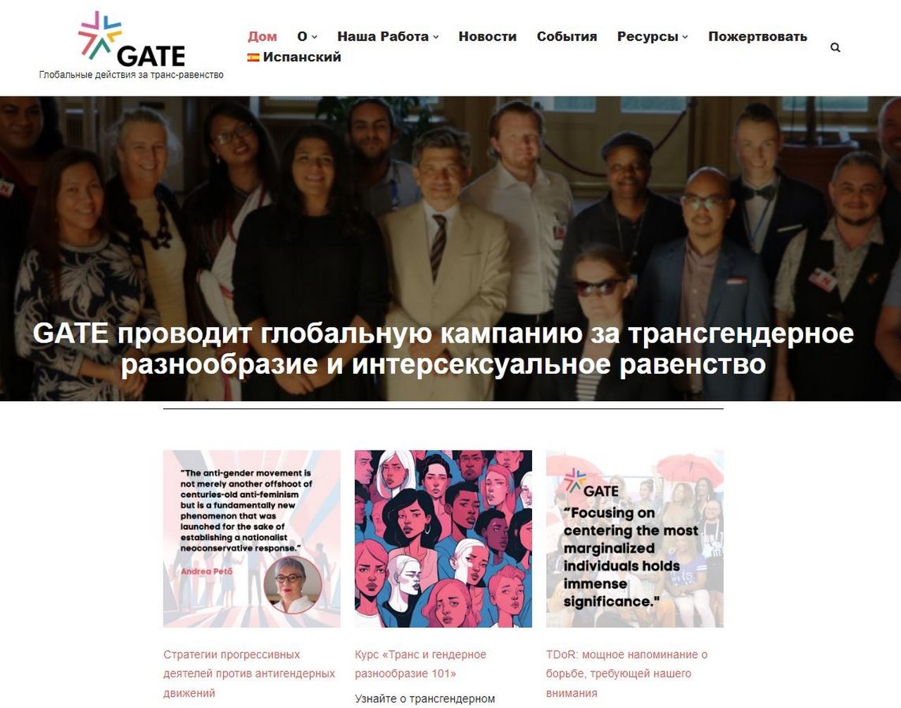 Сайт Global Action for Trans Equality (GATE).