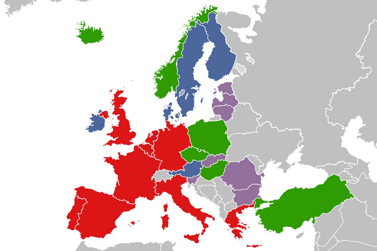 Участие в ЗЕС по состоянию на 2011 год: члены ЗЭС (красный), ассоциированные члены (зелёный), наблюдатели (синий), ассоциированные партнёры (фиолетовый).
